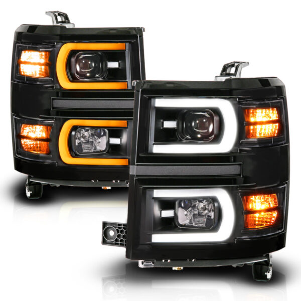 Anzo 14-15 Chevy Silverado 1500 Black Dual Switchback+Sequential LED Tube Sq. Projector Headlights - Image 2